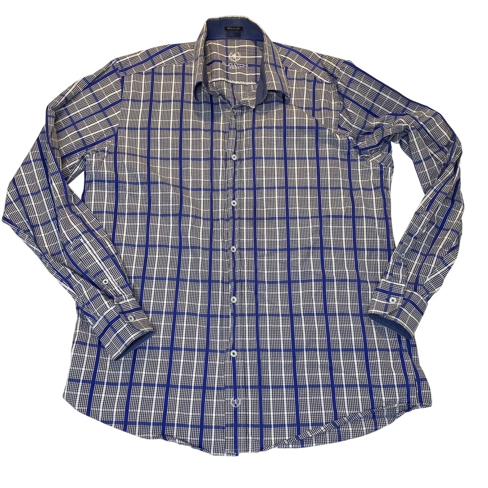 Bugatchi Uomo Classic Fit Plaid Button Down Shirt Men's XL No Tag Blue Cotton